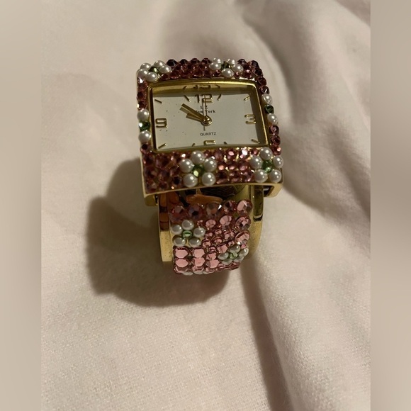 Lz of New York Aurora Borealis Ladies Watch, Pink w White Pearl flowers, Works! - Picture 7 of 14